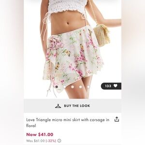 Love Triangle micro mini skirt with corsage in floral, Size 16